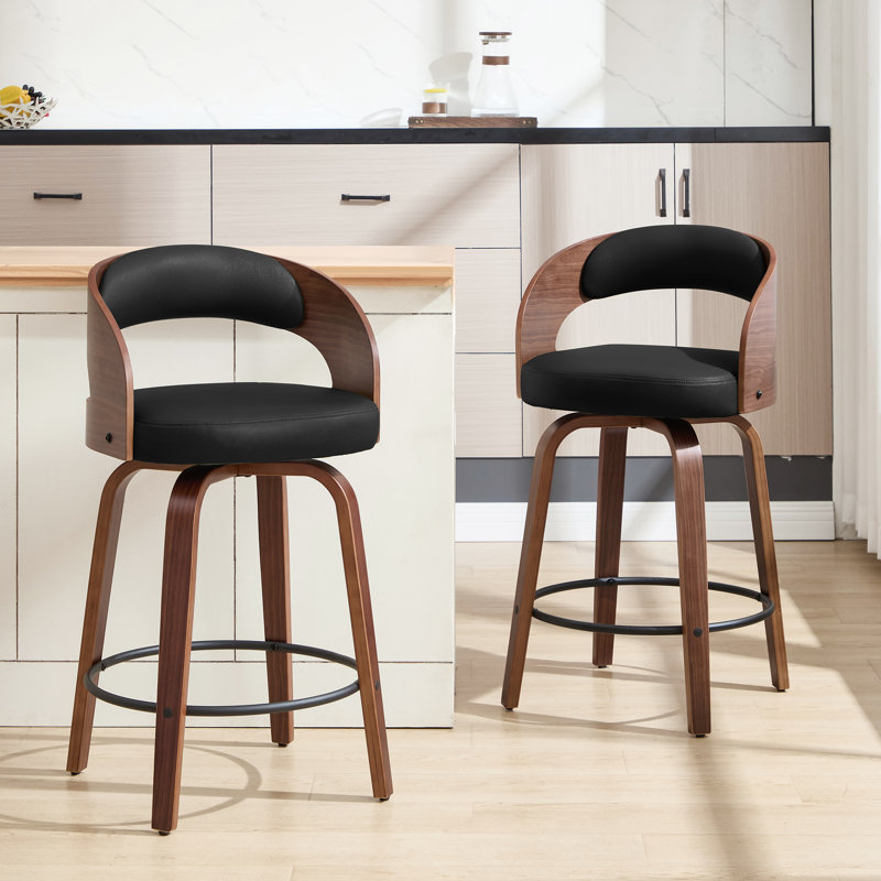 Tabouret de comptoir pivotant confortable avec pieds en bois massif durable, 4, Noir
