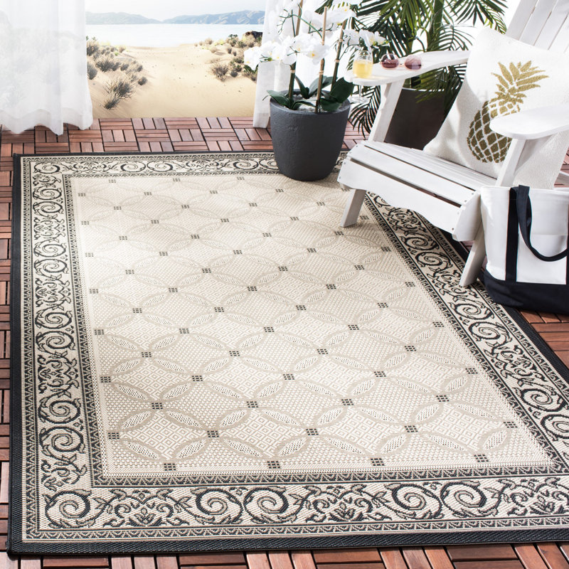 Tapis intérieur / extérieur ivoire / noir Arneshia, Rectangle 8 pi x 11 pi