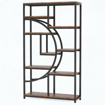 Half-Moon Geometric Bookshelf with Black Metal Frame