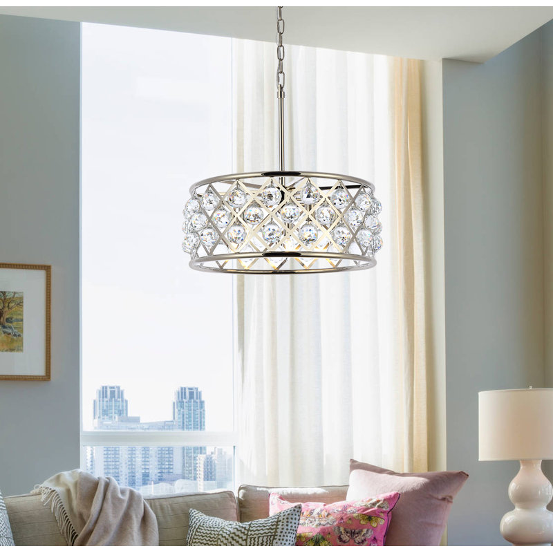 Madison 5 Lumière Tambour Pendentif, Clair comme de l'eau de roche, Nickel poli