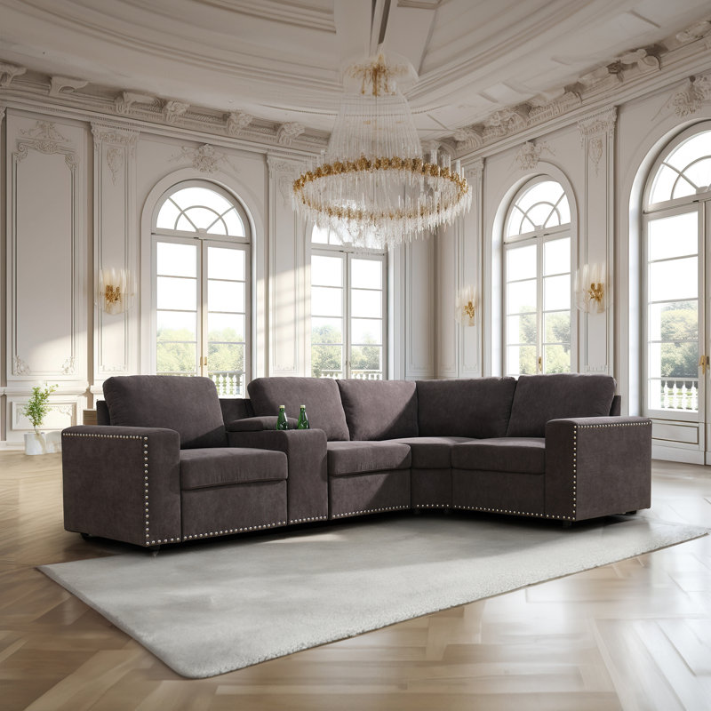 Canapé modulaire rembourré 5 pièces Shollenbarger, Microfibres brunes