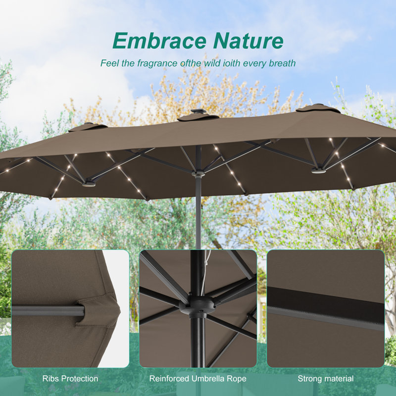 Parasol 13 x 7,2 pi DEL double face pour patio, parasol simple Market, Taupe