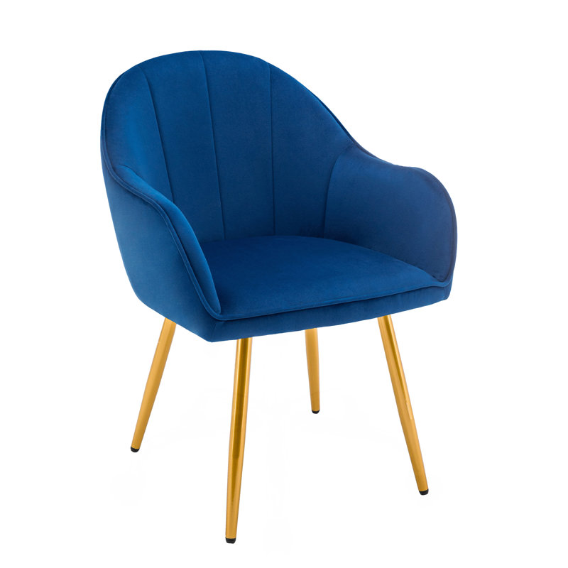 Chaise de salle à manger en velours Julian avec pieds en chrome doré, Bleu