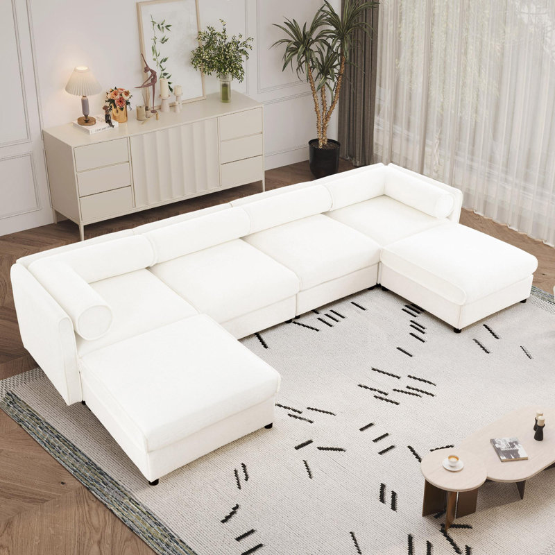 Canapé modulaire modulaire avec rangement, très grand canapé modulaire en forme de U pour le salon, canapé modulaire convertible avec repose-pieds de rangement, siège profond, dossier cylindrique et accoudoirs