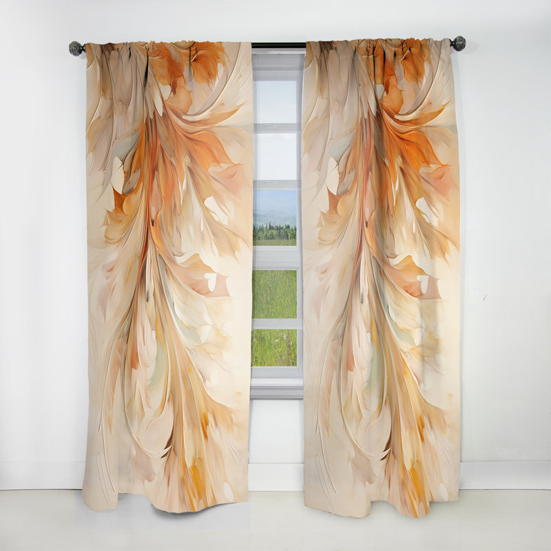 Beige jaune tourbillonnant feuilles I - Rideau moderne - Velours obscurcissant - 1 panneau, L 52 po x L 84 po