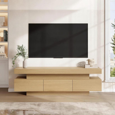 60" Mid-Century TV Stand for 65" TV – Media Console with Storage Drawer & Open Shelves – Wood Entertainment Center for Living Room or Bedroom