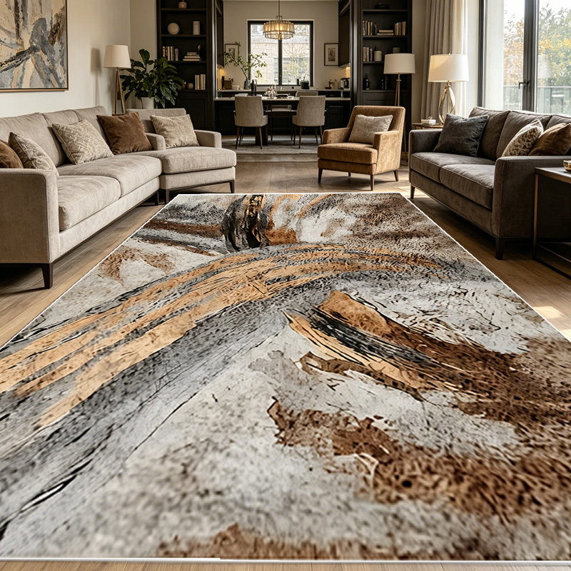 1PC Abstract Swirl Earth Tone Brown Grey Textured area rugs for Living Room, Soft and Comfortable, Suitable for all seasons, easy-to-maintain, machine washable Indoor floor mat, Under Table Farmhouse suitable for dining table, entryway, bedroom,