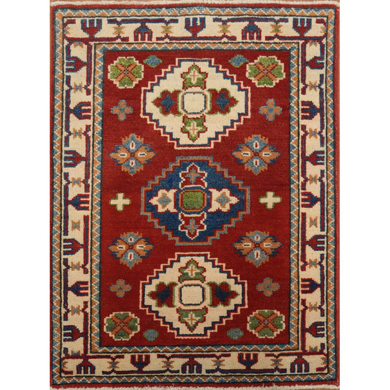 Tapis vibrant géométrique rouge Kazak Harmony 2x3