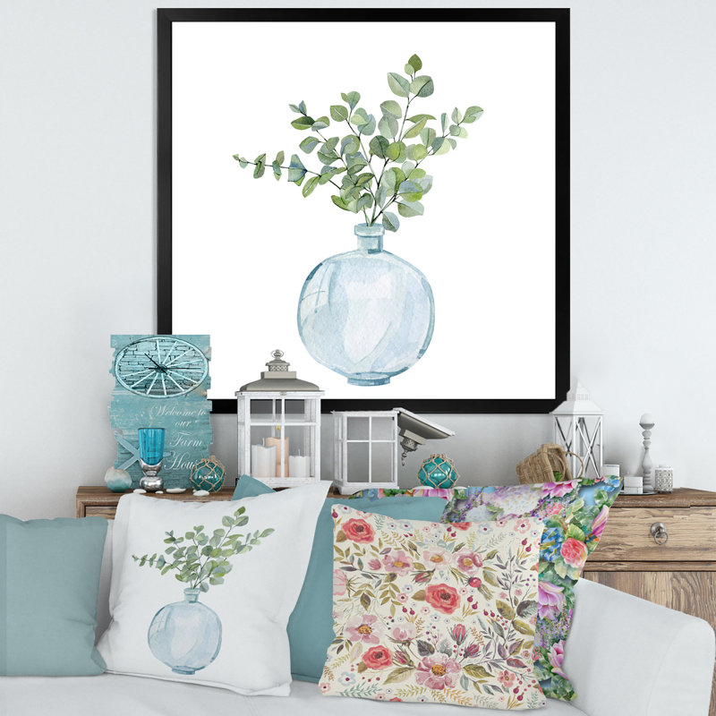 House Plants In Glass Vase, Eucalyptus Branches I - reproduction d'art sur toile traditionnelle, H 30 po x l 30 po x P 1 po