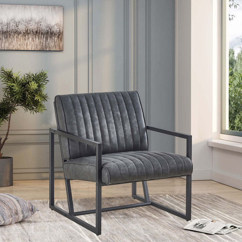 Fauteuil l 25,98 po, Noir, noir, noir, noir, Similicuir gris foncé
