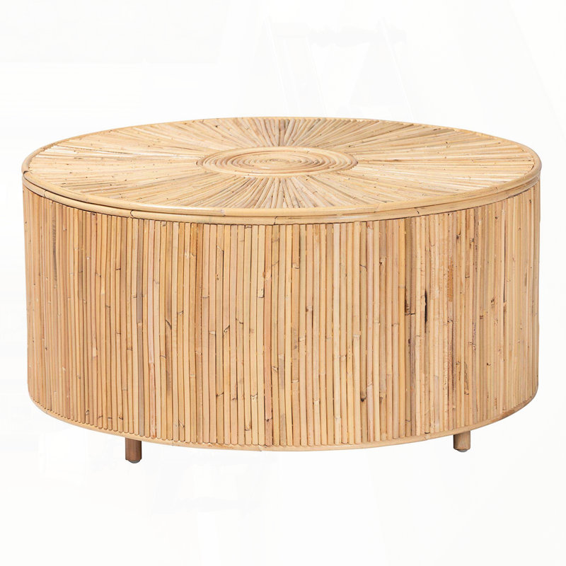 Table basse ronde bohémienne miel clair en rotin