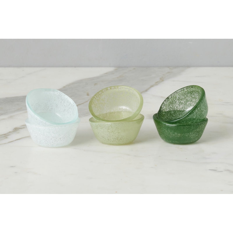 Glass Pinch Pots, White/Sage Green/Spruce Green