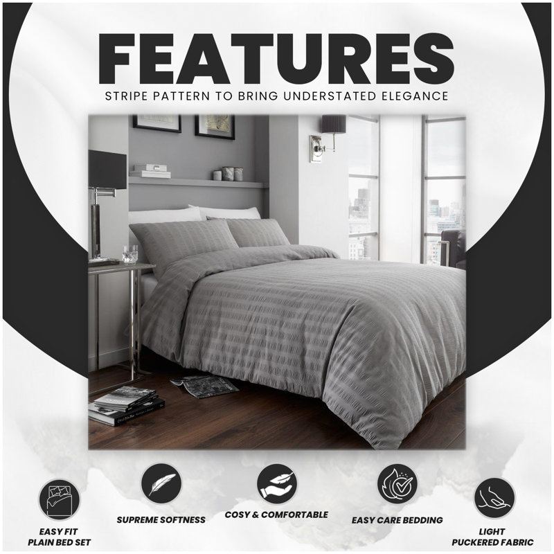 Signature 180 TC Duvet Cover Set, Grey, Double - 2 Standard Pillowcases