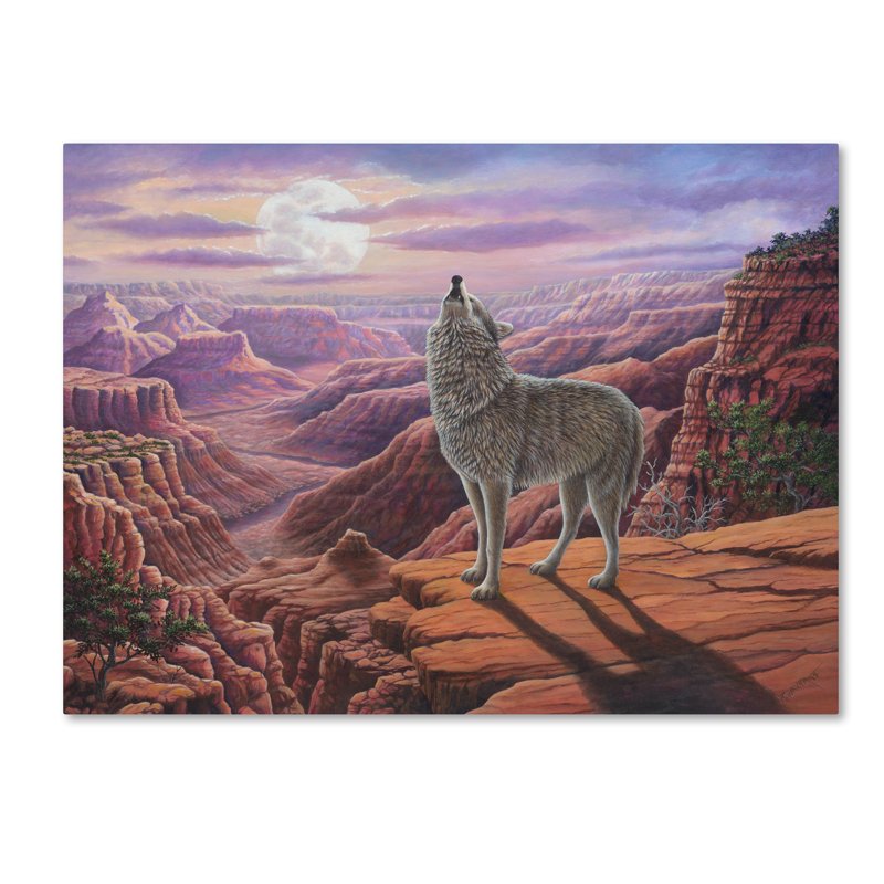 Howling Wolf 18x24 Framed Canvas Art in Wood