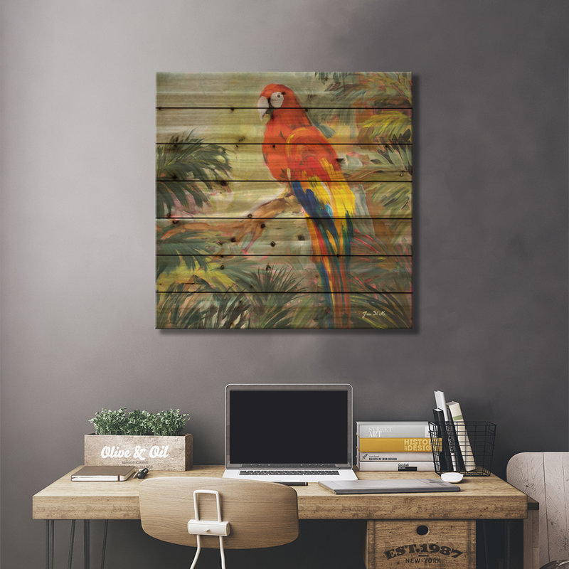 «Parrots at Bay I» par Jane Slivka - impression sur bois sans cadre