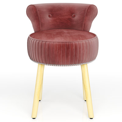 Velvet Vanity Chair w/ Back Tufted Low Back & Solid Wood Legs for Bedroom 