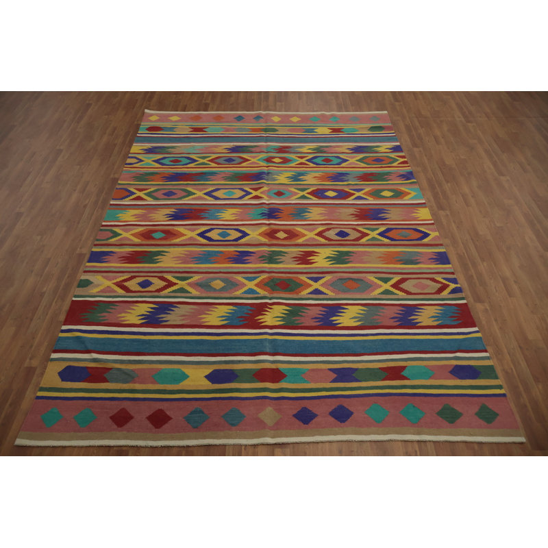 Colourful Striped Kilim Area Rug 9x12 to Brighten Any Space