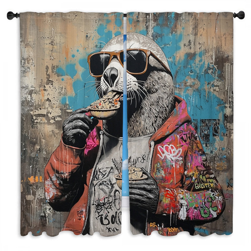 Rideaux de fenêtre Cool Otter Animal Urban Drapes - 2 panneaux, L 20 po x L 82 po