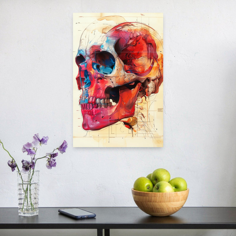 «Vibrant Skull Anatomy», art coloré abstrait coloré, H 24 po x l 16 po