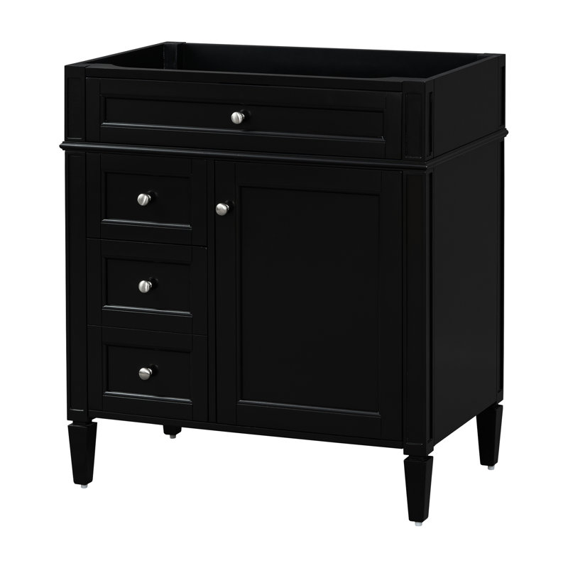 Meuble-lavabo de salle de bain de 30 po sans lavabo, conception moderne, 2 tiroirs et tiroir basculant, rangement divers avec porte d'armoire, glissières de tiroir en métal lisse et bois massif pour le noir