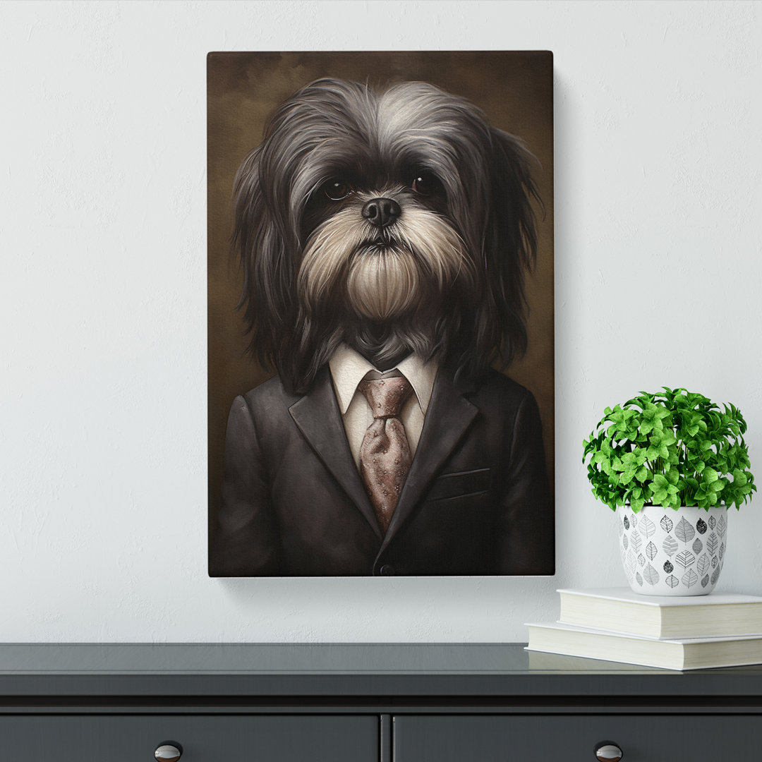 Shih Tzu in a Suit Painting No.5 - Wrapped Canvas
