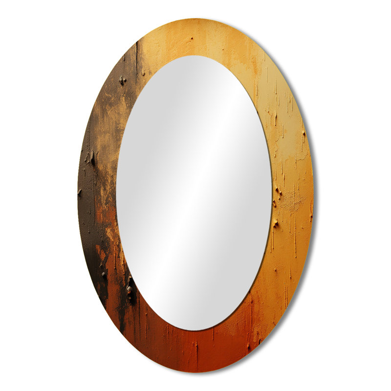 Orange Chaos Collage II - miroir mural ovale moderne orange, H 36 po x l 24 po