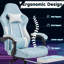 Fauteuil de jeu d'ordinateur en cuir bleu avec conception ergonomique, mobilité 360 ° et confort réglable, capacité de 330 lb