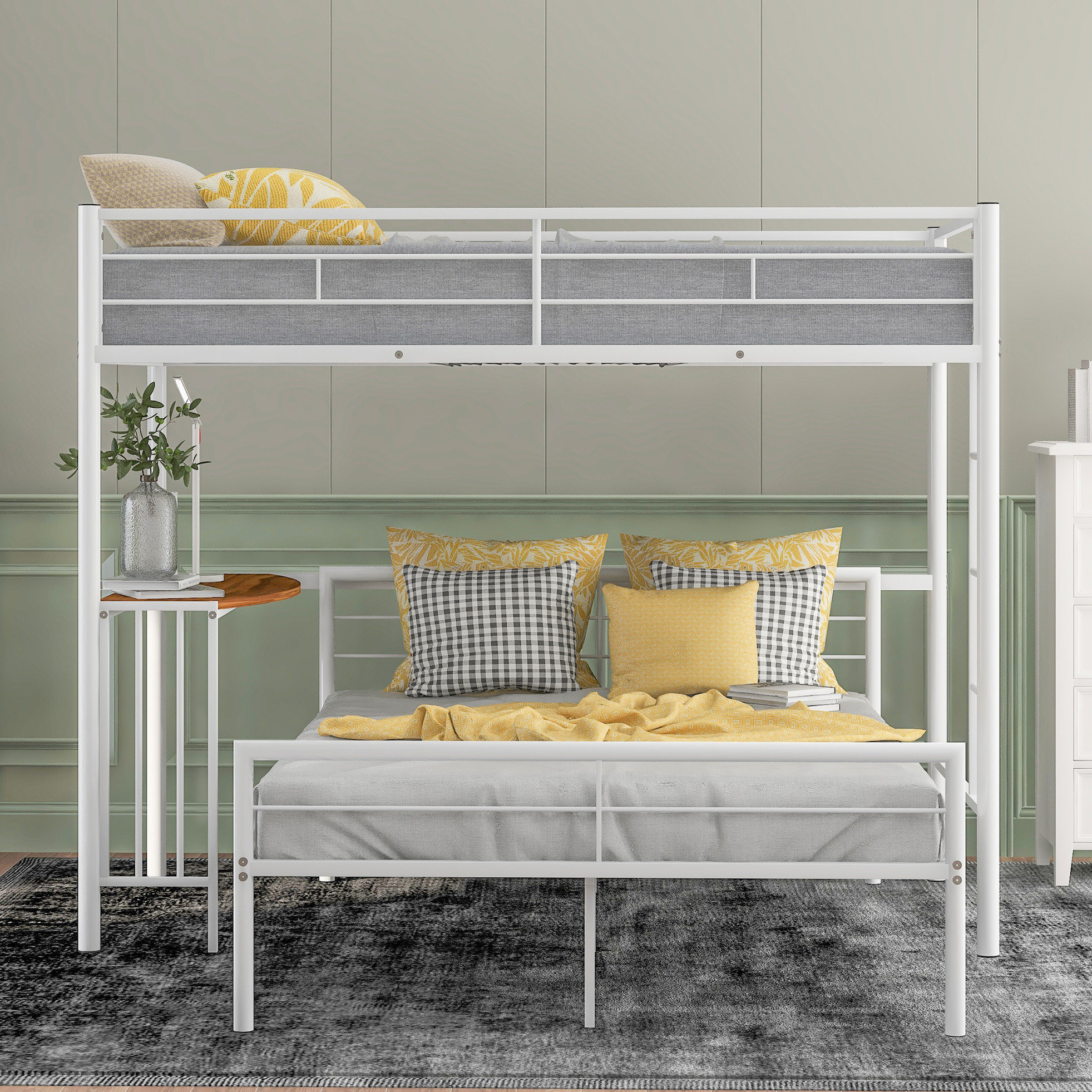 Brayden Studio Metal Bunk Bed With Desk And Slats, Twin Over Full ...