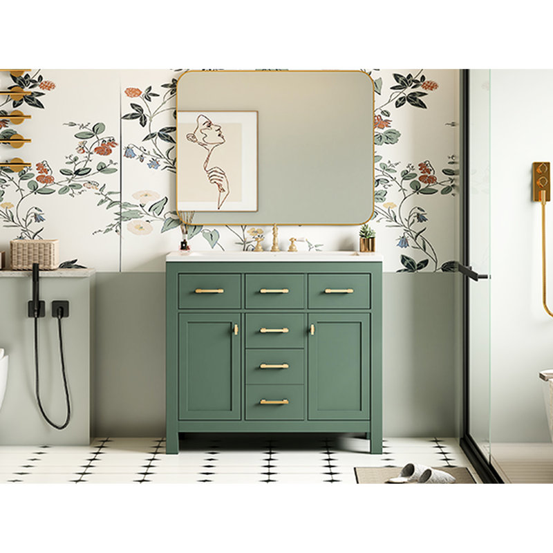 Meuble-lavabo de 36 po avec finition, lavabo en céramique, 2 armoires de rangement, 4 tiroirs, charnières réglables, planches de 36 po, armoires de style Shaker, quincaillerie d'extension