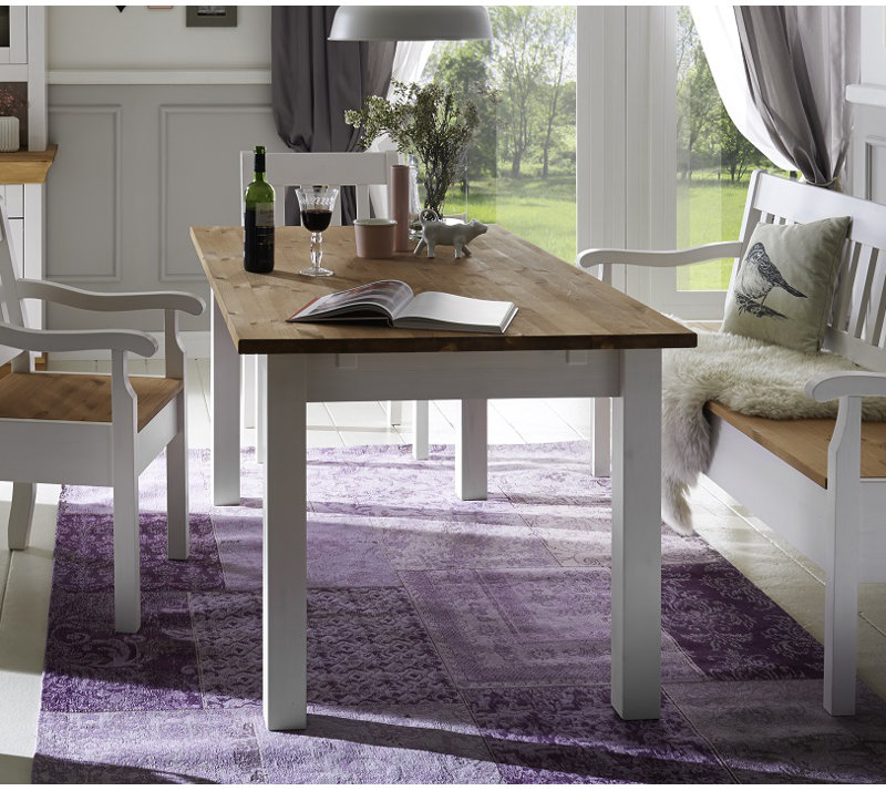 Pine Solid Wood Dining Table, White/Brown, 78cm H x 120cm L x 78cm W