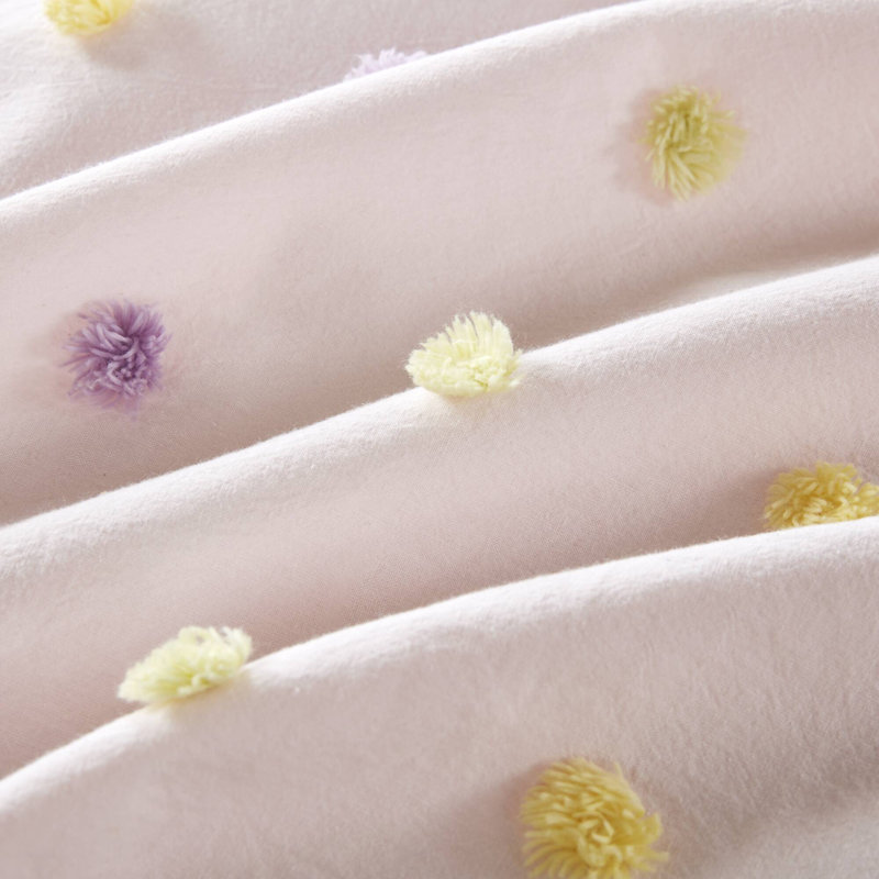 Ensembles de literie pour grand lit en coton certifié, édredon à pompons rose pour la maison