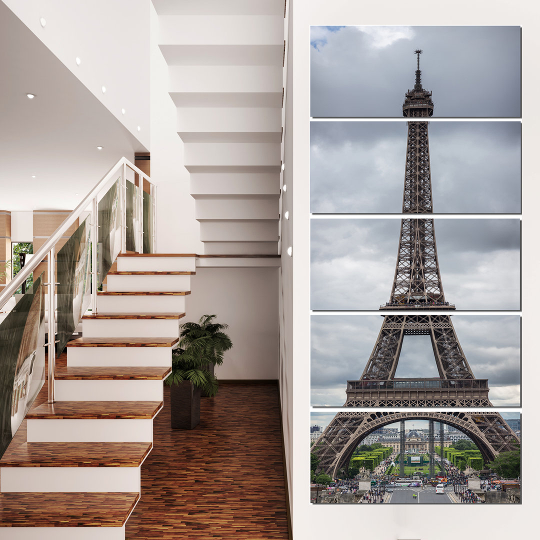 " Grayscale Eiffel Tower " 5 - Pieces Ebern Designs