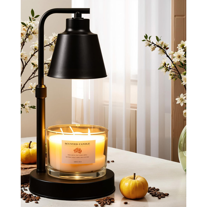 Lampe-bougie avec minuterie - luminosité et hauteur réglables, 2 ampoules gratuites incluses | Lampe chauffante en cire pour bougies en pot, cadeau de maison de campagne et de décoration intérieure (noir)