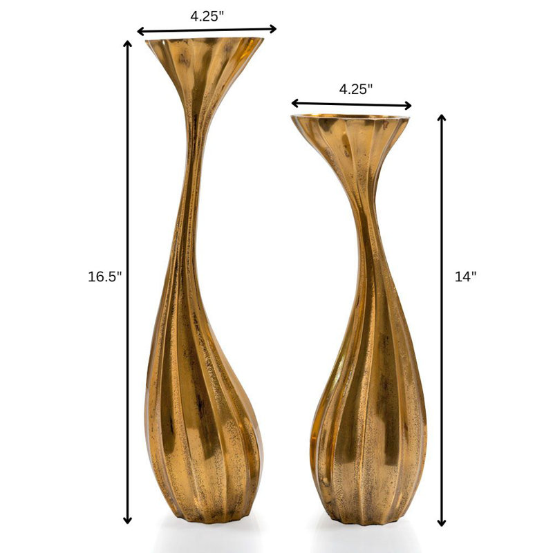 Tulipan Wavy Pillar Candleholders - Set Of 2  