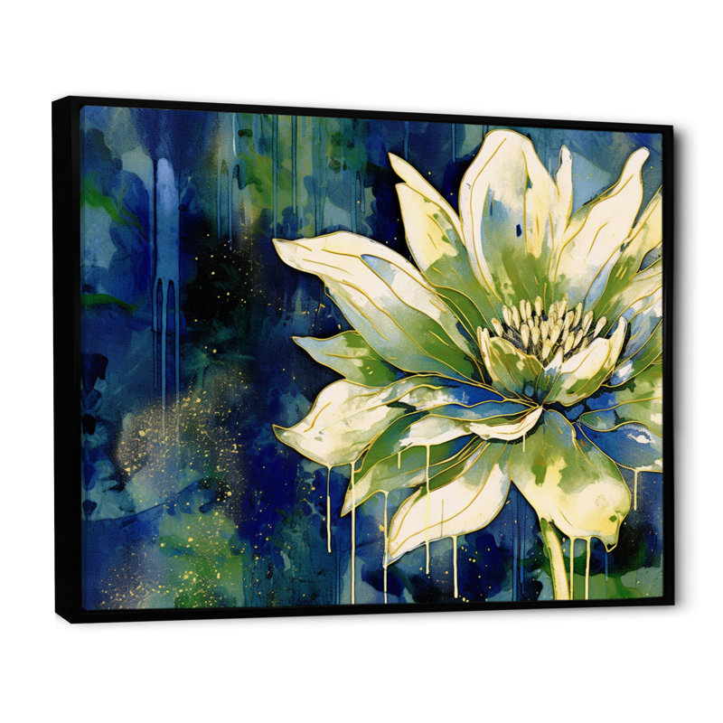 Vert, bleu, lotus, reflets, Toile noire, H 16 po x l 32 po x P 1 po