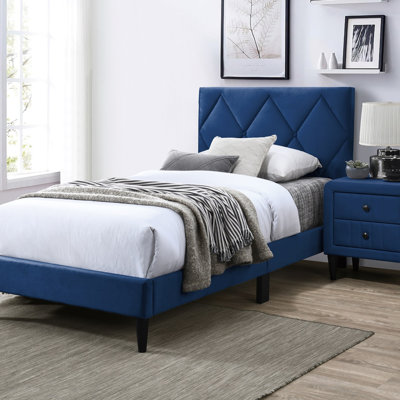 Lit simple avec tête de lit réglable 1pc, meubles de chambre à coucher en velours pour les jeunes