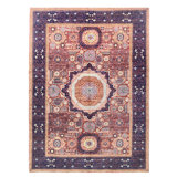 Hand Knotted Wool Area Rug in Red And Navy