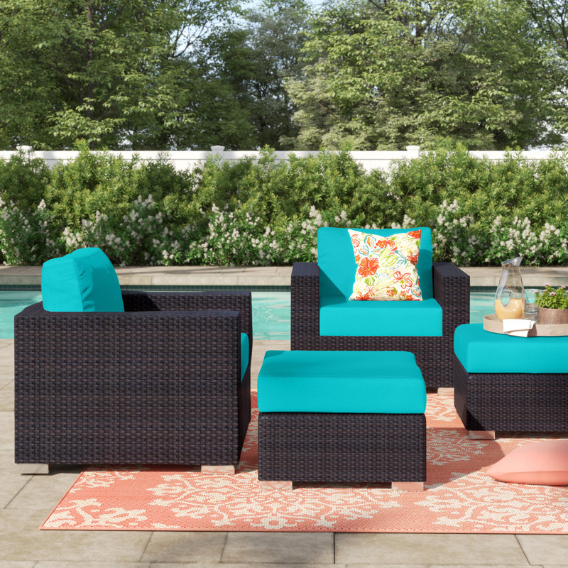 Ensemble de mobilier d'extérieur en rotin 4 pièces Convene, Turquoise