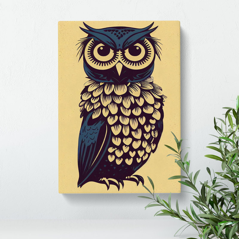 Antique Owl Art No.2 - Wrapped Canvas, 50cm H x 35cm W x 3cm D