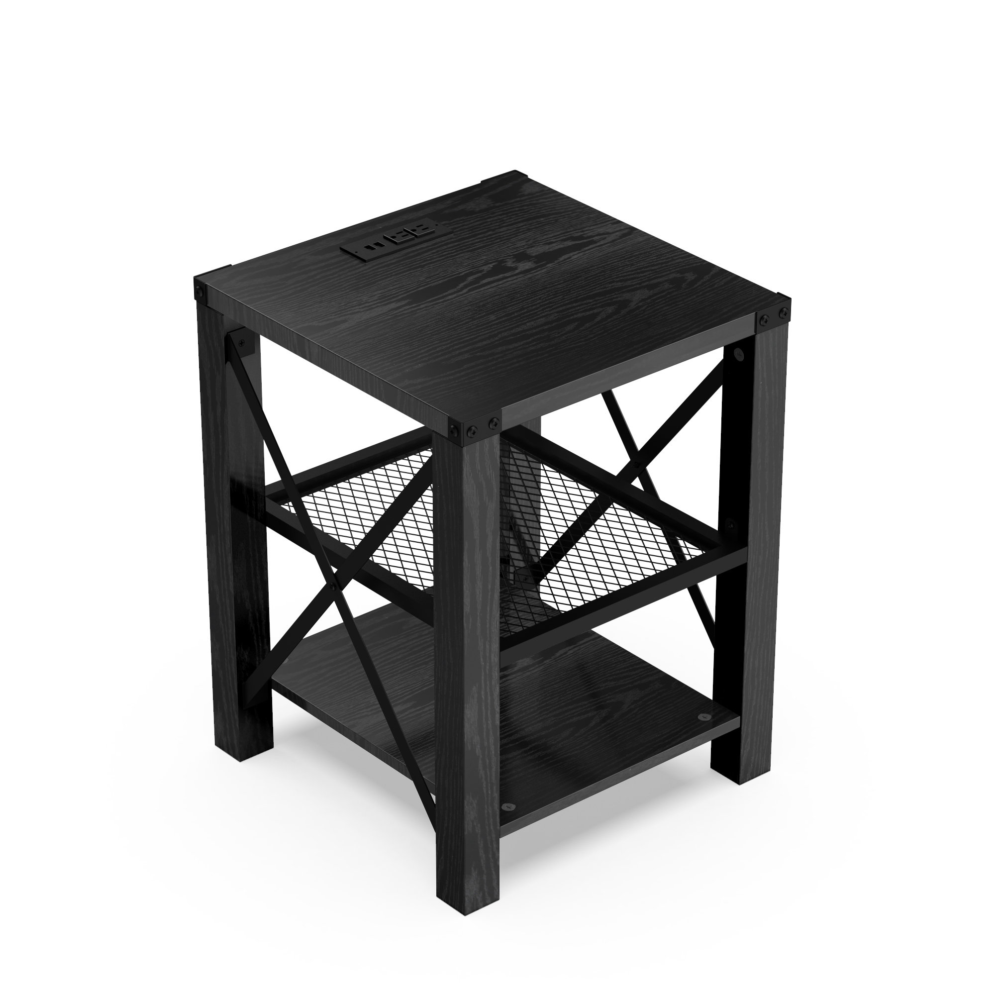 17 Stories Eidelweiss Tall End Table Nightstand with 2 USB Ports, 2 Power Outlets, and 2 Storage Shelves & Reviews | Wayfair
