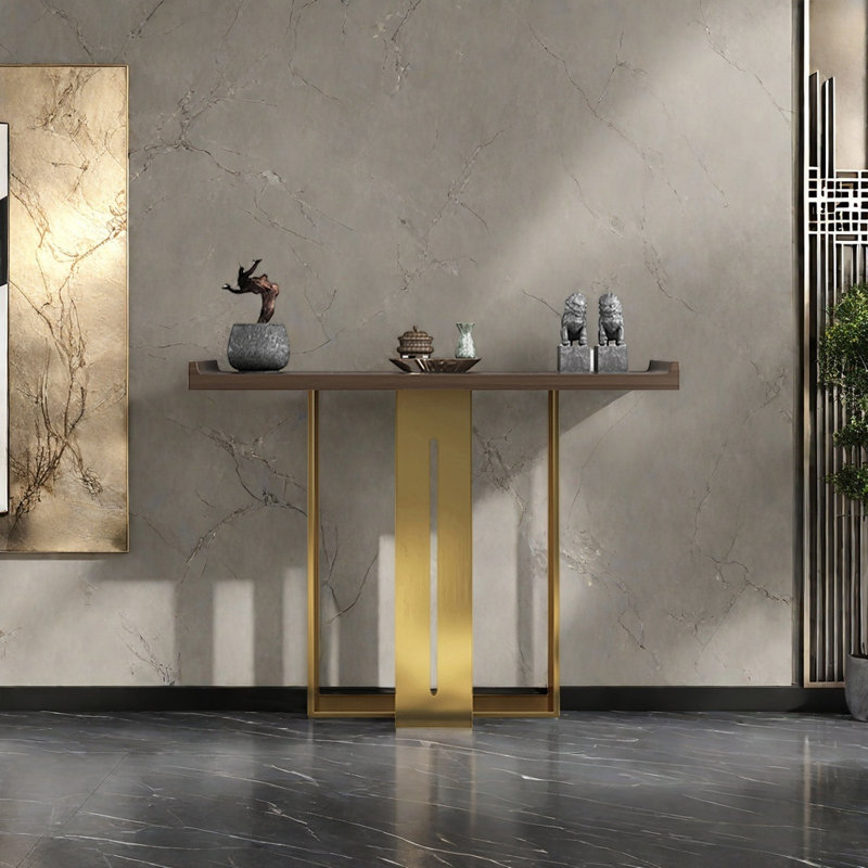 Console moderne minimaliste, Or champagne, Brown, H 33,46 po x l 31,5 po x P 11,81 po