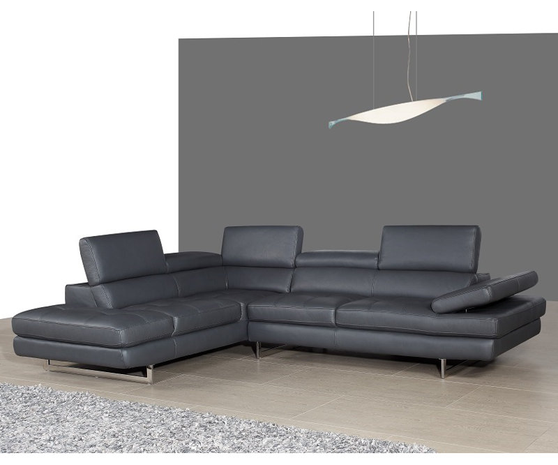 Upholstered Sectional, Left Hand Facing, Slate Gray Genuine Leather