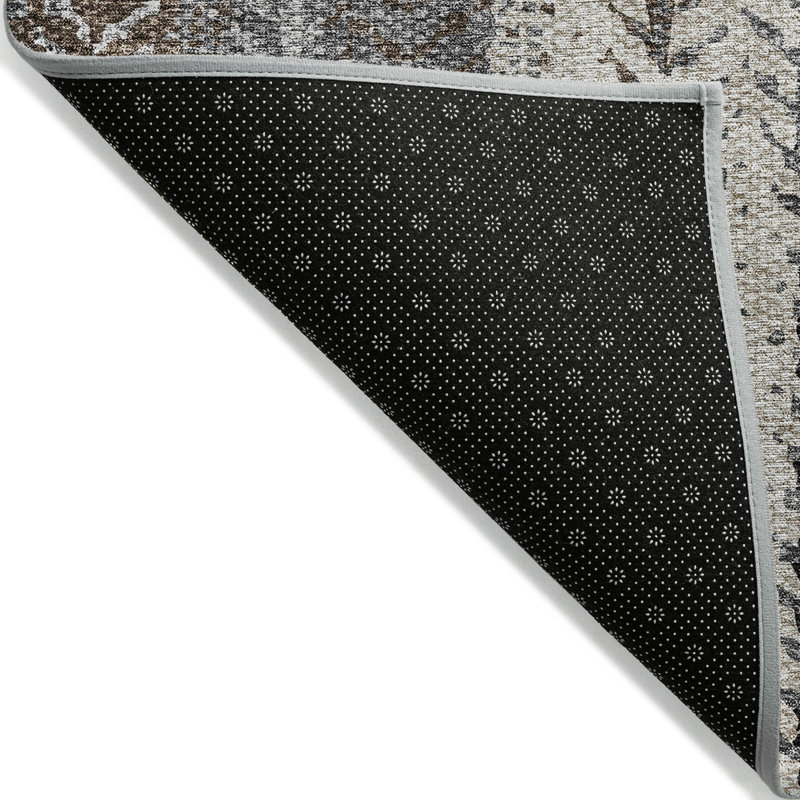 Tapis intérieur lavable 10 pi x 14 pi brun et ivoire à feuilles botaniques