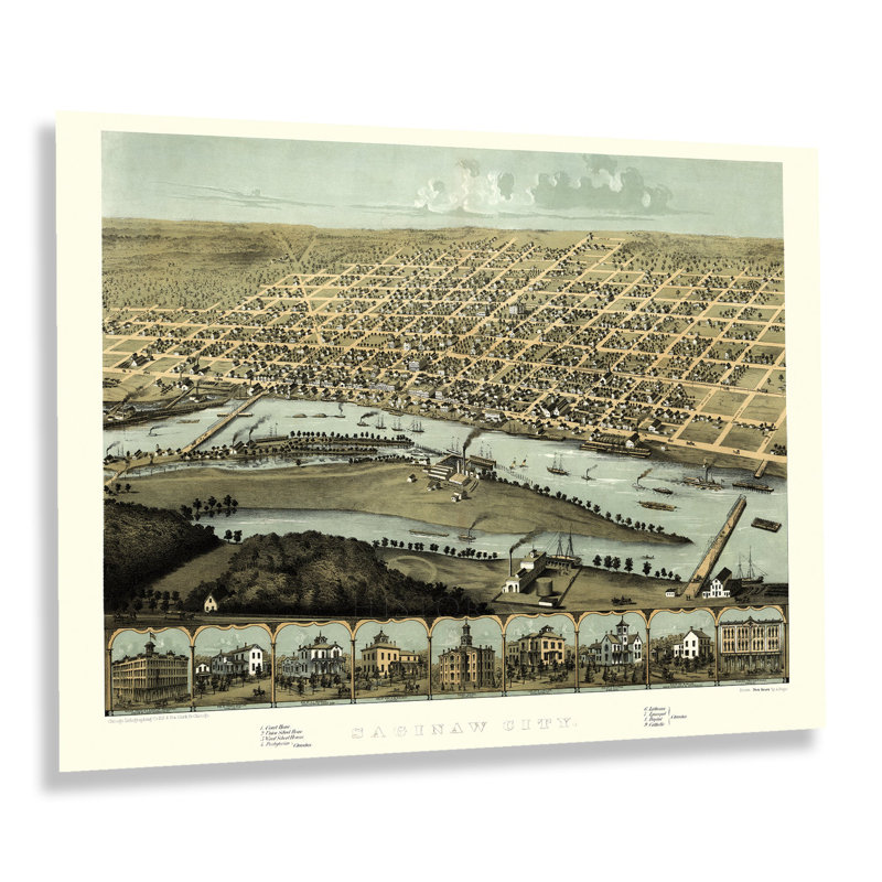 «1867 Saginaw Michigan Map Wall Art» sur, H 18 po x l 24 po