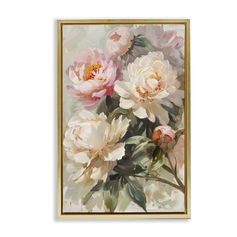  Toile flottante Spring Peony par LSR Design Studio, H 31 po x l 21 po, Cadre flottant métallique doré