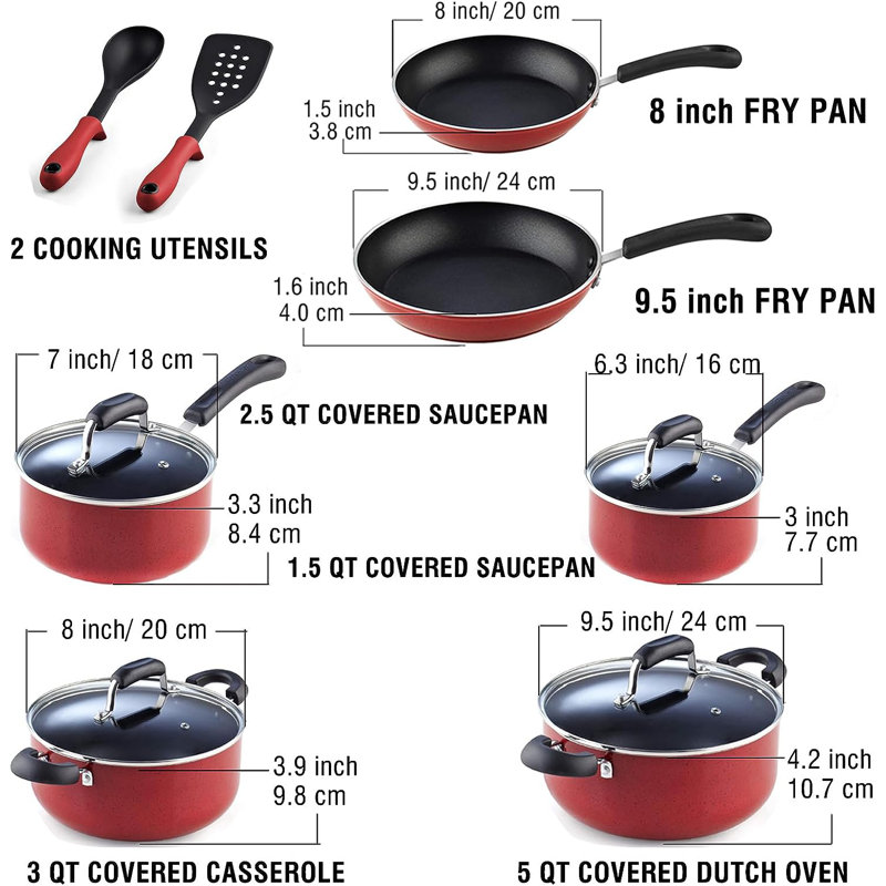 Ensemble de batterie de cuisine antiadhésive pour casseroles et poêles Cook N Home Professional, Rouge
