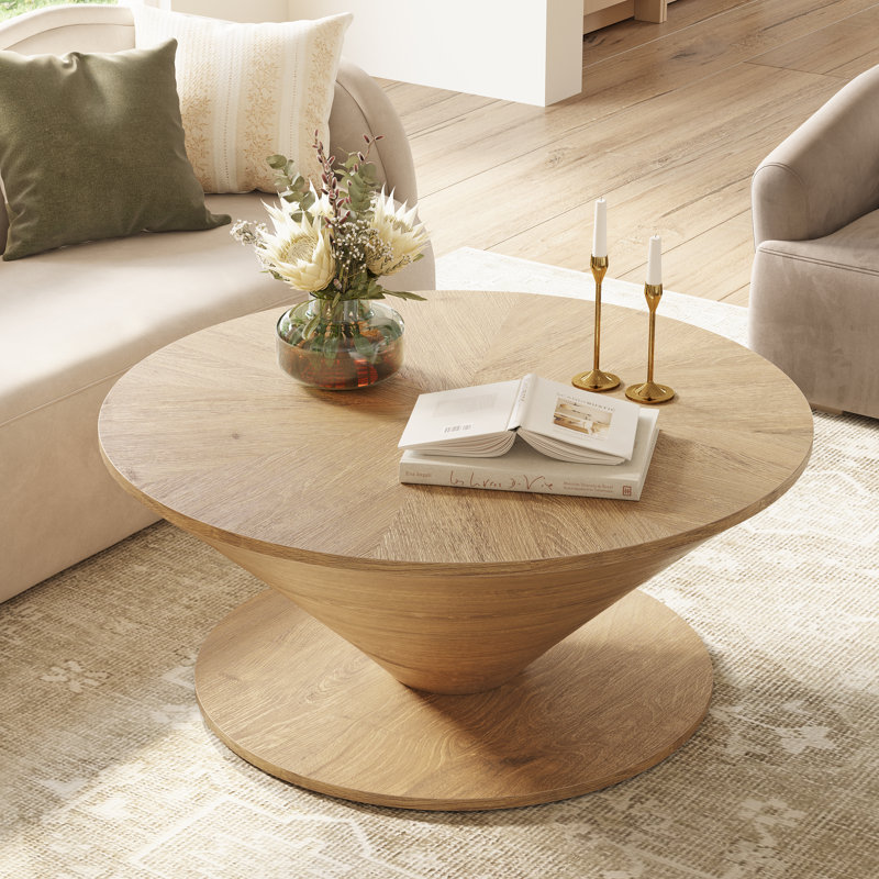 Round Wood Coffee Table, Natural Wood