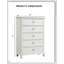 Commode côtière de style transitionnel avec finition blanc antique, tiroirs en queue d'aronde, glissières à roulement à billes et boutons ronds pour le rangement dans la chambre à coucher