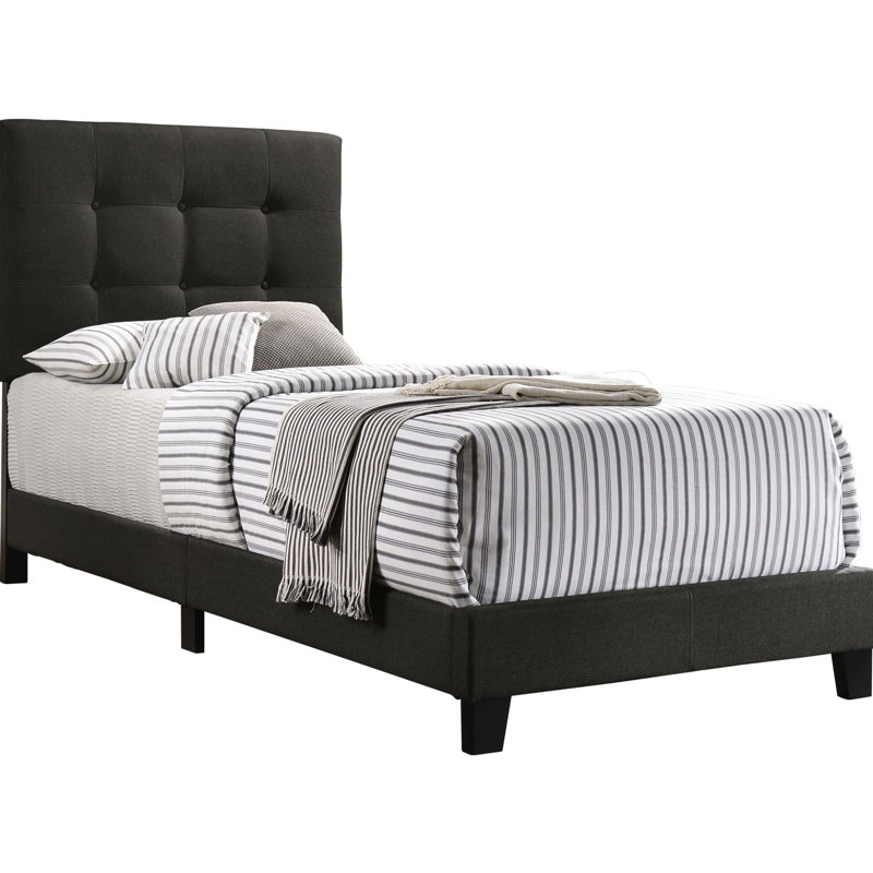 Twin Charcoal Panel Bed With Headboard, Enhancing Bedroom Luxury Comfortable For Your, Twin