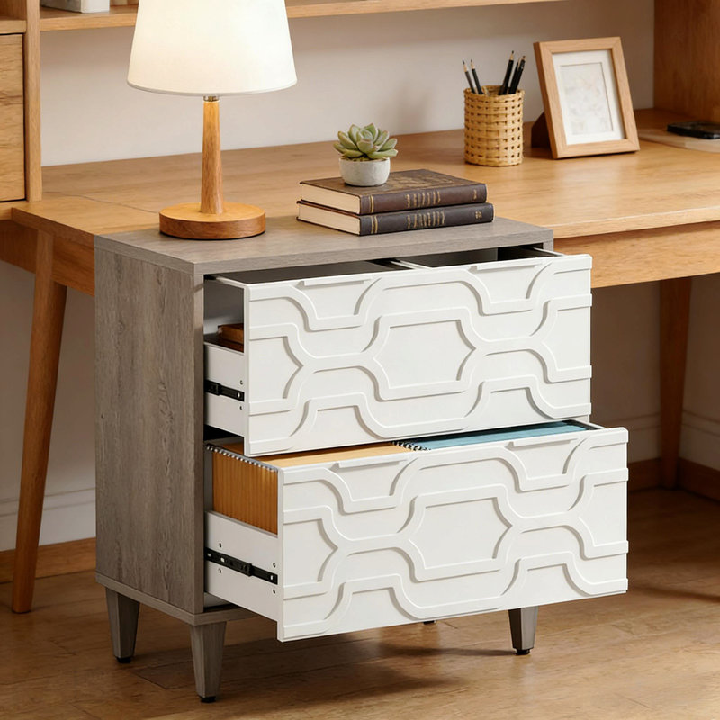 Armoire de rangement à 2 tiroirs, Gris / Blanc